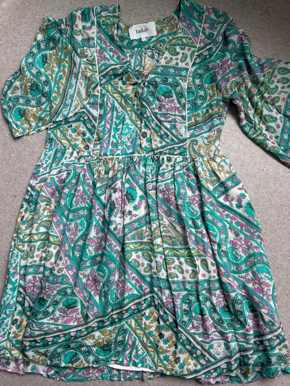 ba&sh Teal Paisley Tie-Neck Midi Dress size2